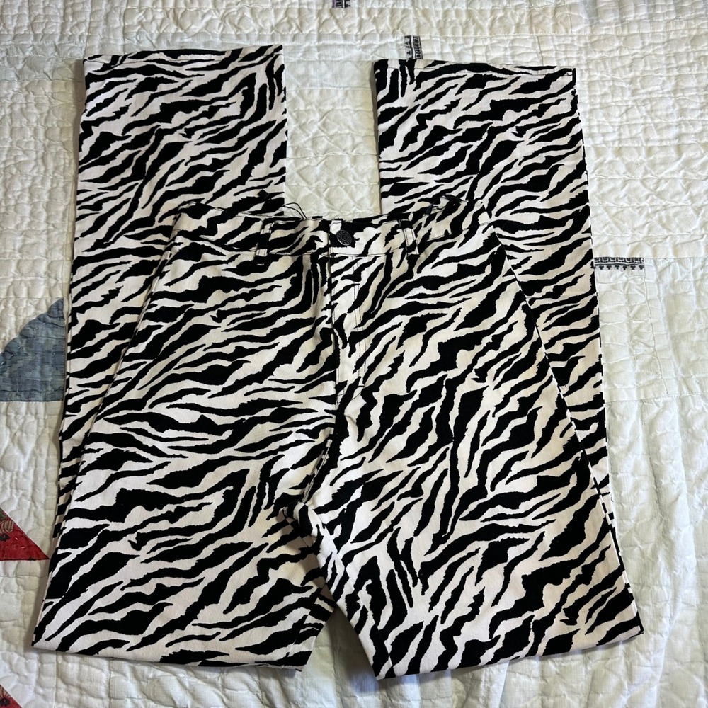 Motel Zebra Print Pants Black White High Waisted Straight Leg XS